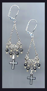 Vintage Black Frosted Cross Earrings