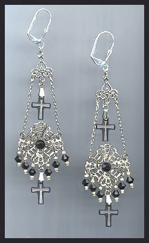 Black Crystal Cross Chandelier Earrings