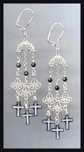 Black Crystal Cross Chandelier Earrings