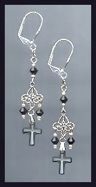 Tiny Black Crystal Cross Earrings