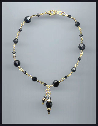Jet Black Crystal Anklet