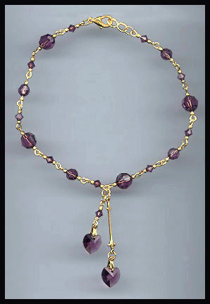Amethyst Purple Crystal Heart Anklet