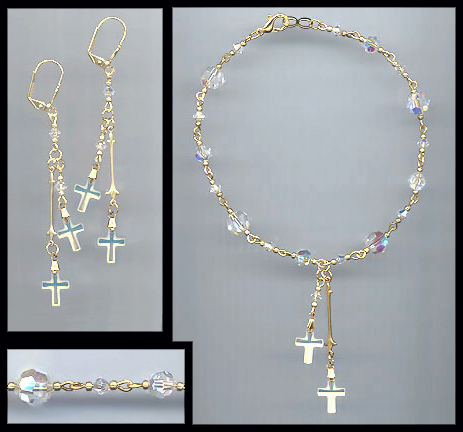 Aurora Crystal Cross Anklet Set