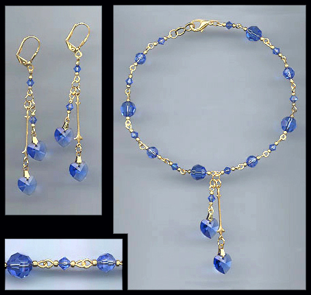 Royal Blue Swarovski Crystal Heart Anklet Set