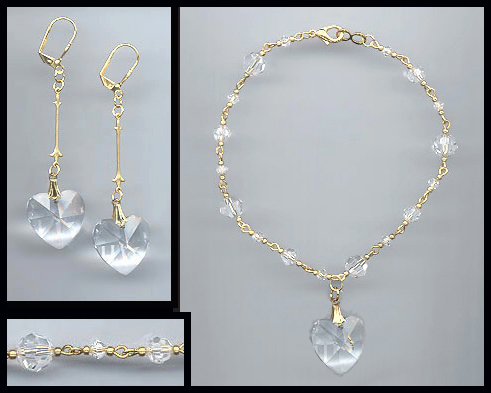 Clear Crystal Heart Anklet Set