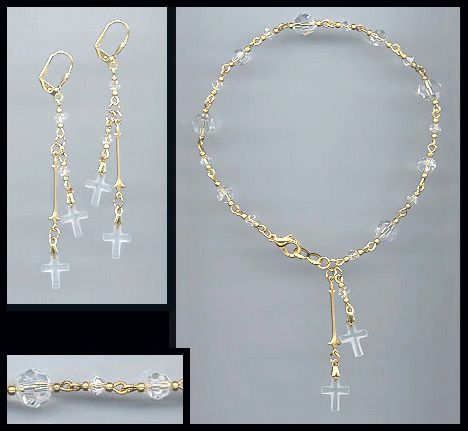 Clear Crystal Cross Anklet Set