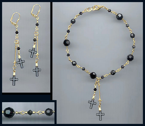 Swarovski Black Crystal Cross Anklet Set