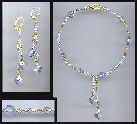 Light Blue Swarovski Crystal Heart Anklet Set