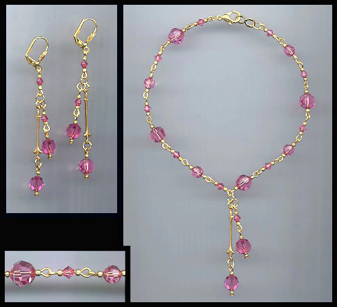 Rose Pink Crystal Drop Anklet Set