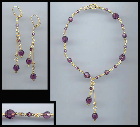 Amethyst Purple Swarovski Crystal Drop Anklet Set