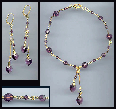 Amethyst Purple Swarovski Crystal Heart Anklet Set