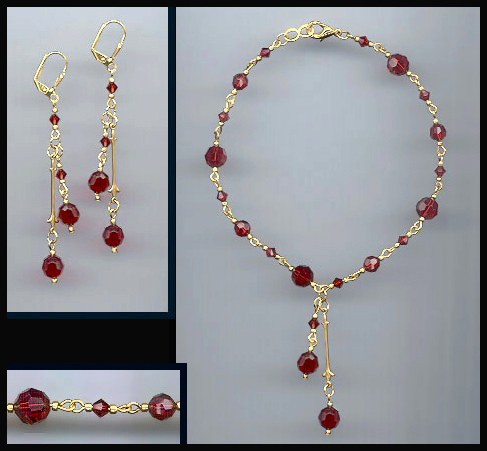 Ruby Red Crystal Drop Anklet Set
