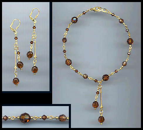 Swarovski Coffee Brown Crystal Drop Anklet Set