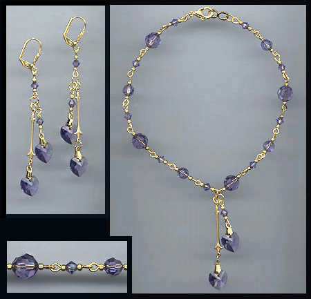 Tanzanite Purple Swarovski Crystal Heart Anklet Set
