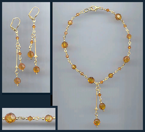 Swarovski Amber Topaz Crystal Drop Anklet Set