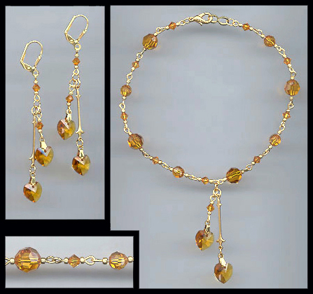 Amber Topaz Crystal Heart Anklet Set