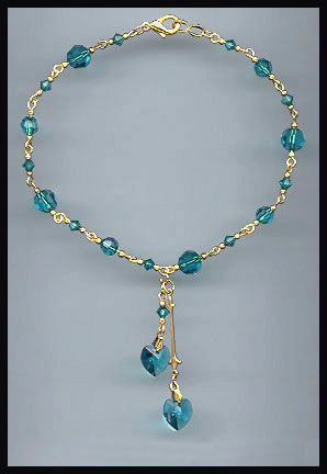 Teal Blue Crystal Heart Anklet