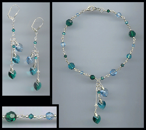 Emerald Crystal Heart Anklet Set