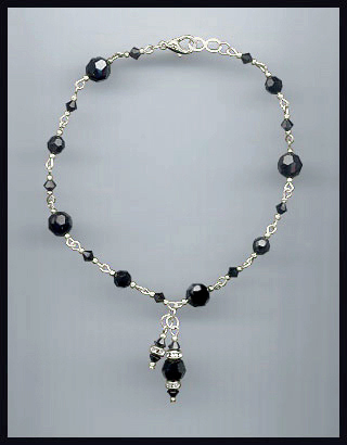 Jet Black Crystal Drop Anklet