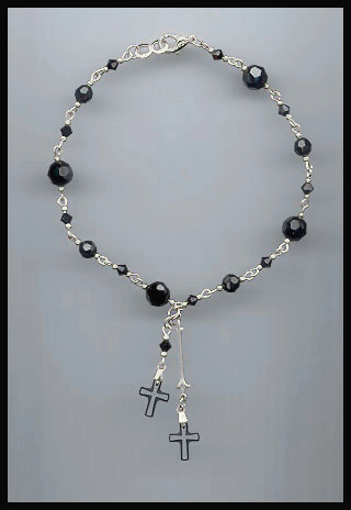 Frosted Black Crystal Cross Anklet