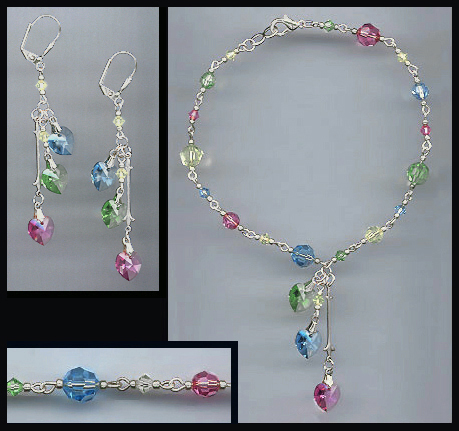 Shades of Spring Crystal  Heart Anklet Set