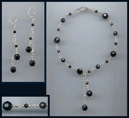 Jet Black Crystal Anklet Set