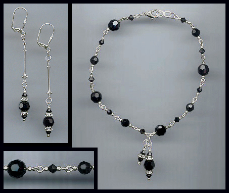 Jet Black Crystal Drop Anklet Set