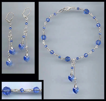 Sapphire Blue Heart Anklet Set