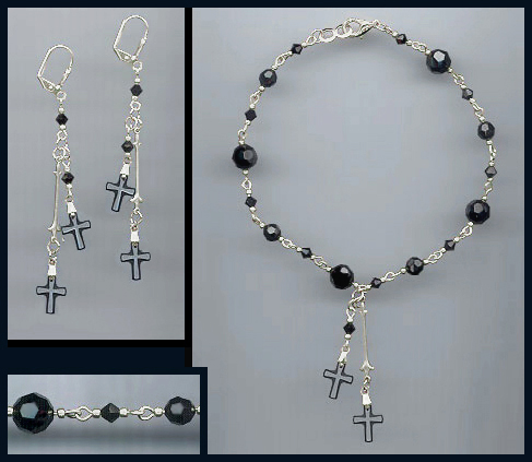 Frosted Black Crystal Cross Anklet