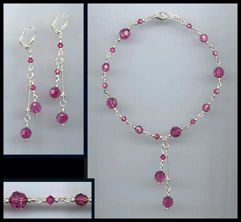 Fuchsia Pink Crystal Anklet Set