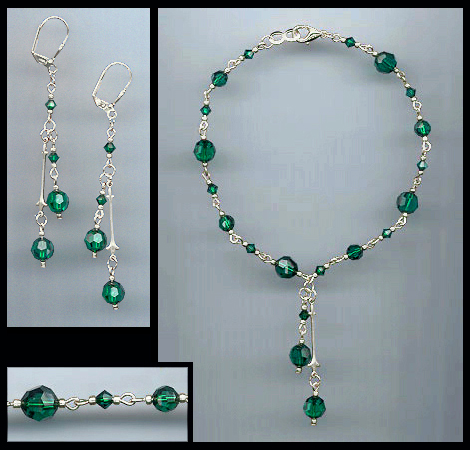 Emerald Green Crystal Drop Anklet Set