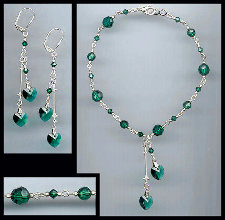 Emerald Green Crystal Heart Anklet Set
