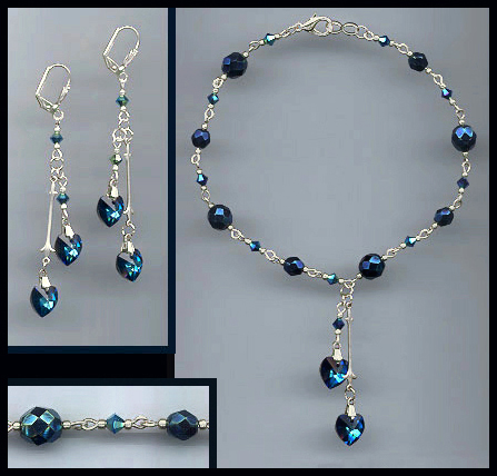 Midnight Blue Crystal Heart Anklet
