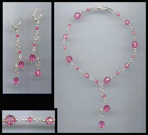 Rose Pink Crystal Anklet Set
