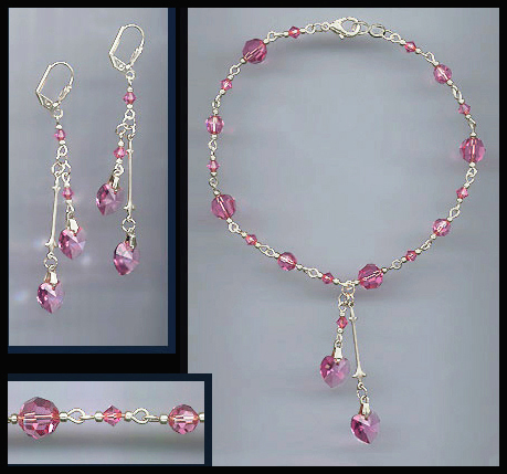 Rose Pink Heart Anklet Set