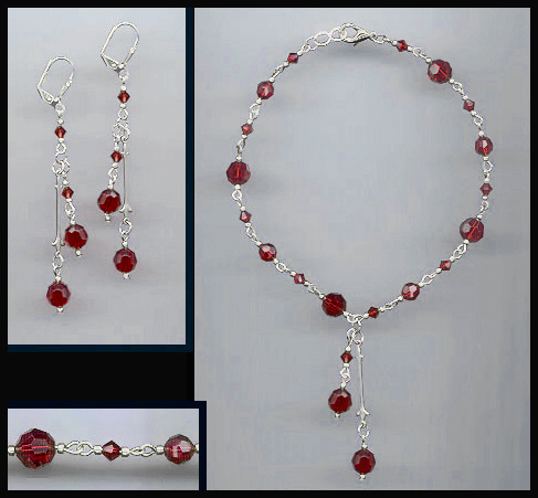 Ruby Red Crystal Anklet Set