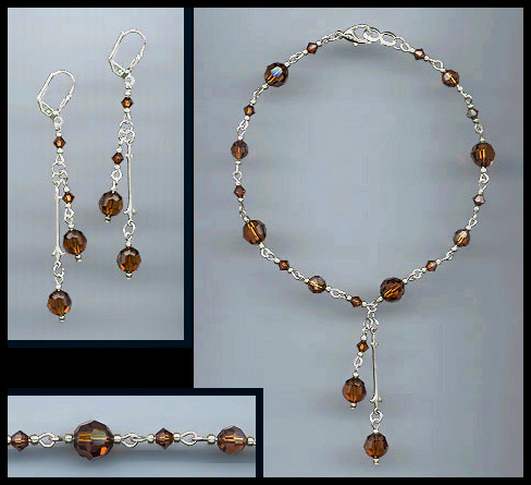 Coffee Brown Crystal Anklet Set