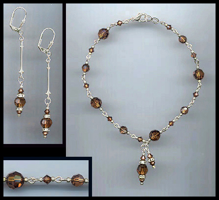 Coffee Brown Crystal Drop Anklet Set