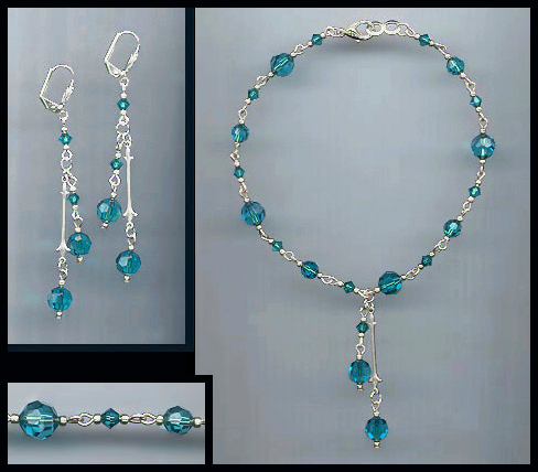 Teal Blue Crystal Anklet Set
