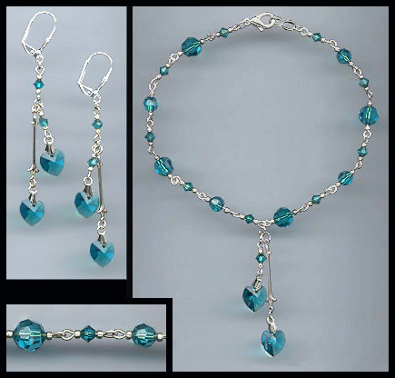 Teal Blue Heart Anklet Set