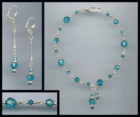 Teal Blue Crystal Anklet Set