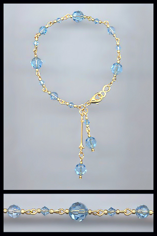 Gold Swarovski Aquamarine Crystal Anklet