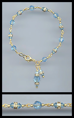 Gold Aquamarine Rondelle Charm Anklet