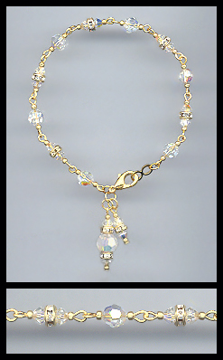 Gold Aurora Borealis Rondelle Charm Bracelet