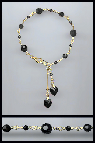 Gold Jet Black Double Heart Bracelet