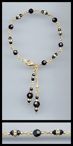 Gold Jet Black Crystal Rondelle Bracelet
