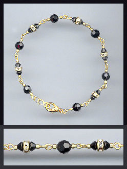 Gold Jet Black Crystal and Rondelles Bracelet