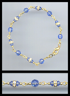 Gold Sapphire Blue Crystal and Rondelles Bracelet