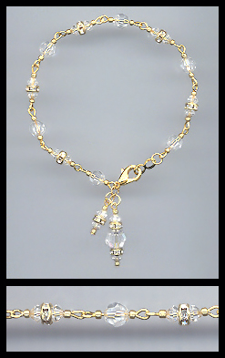 Gold Clear Rondelle Charm Bracelet