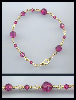 Gold Fuchsia Pink Crystal Bracelet